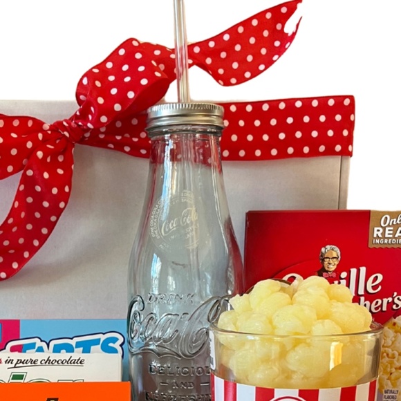 Movie Night Gift Box with Glass Coca Cola Bottles w/straw - Picture 7 of 13